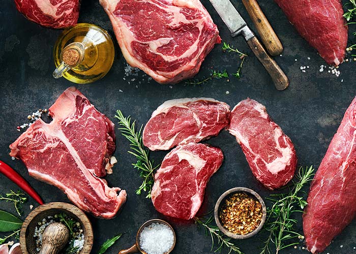 A variety of steaks, chops and roasts packaged and shipped in our meat subscription boxes.